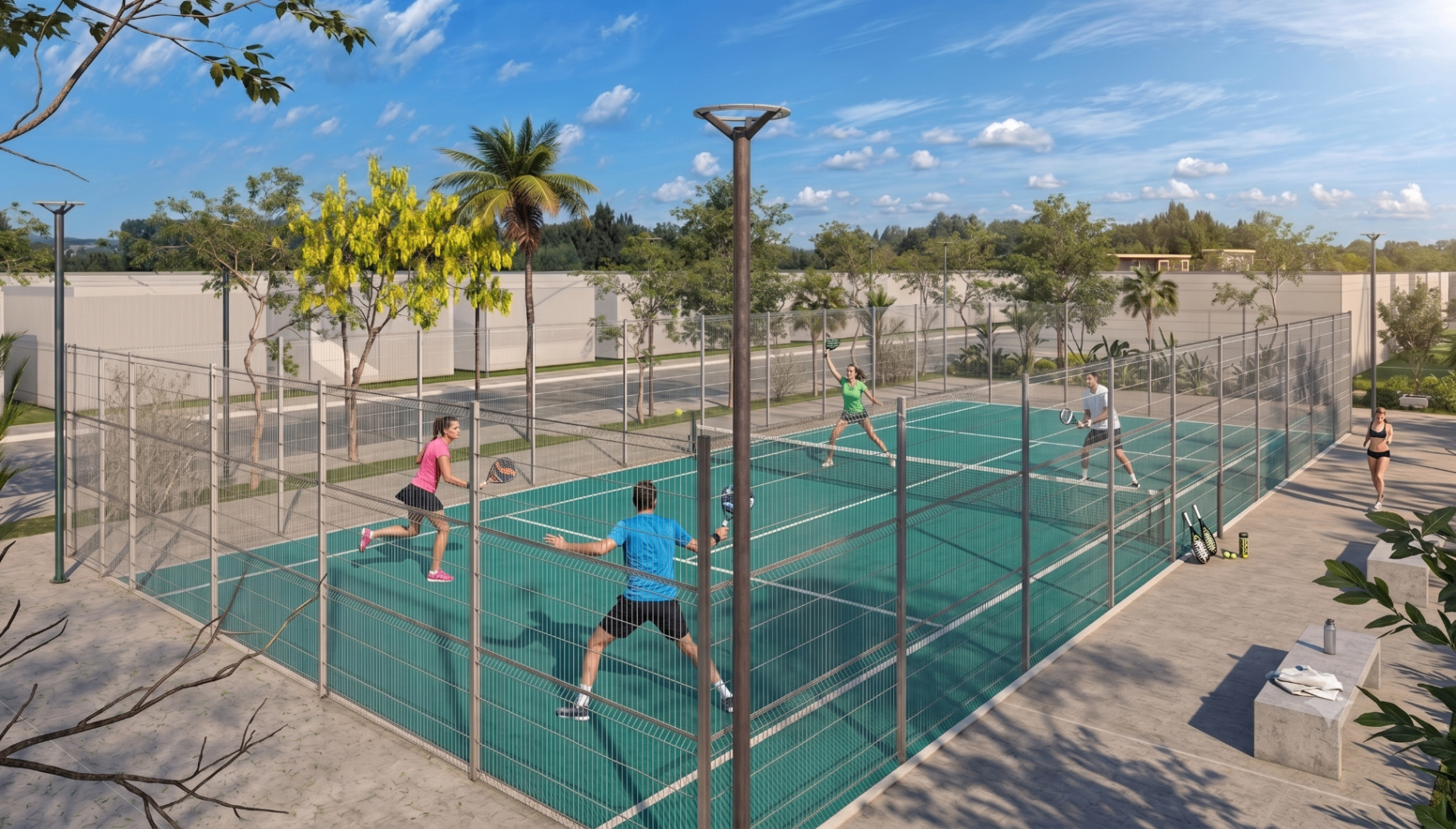 Canchas de pádel con jugadores en acción